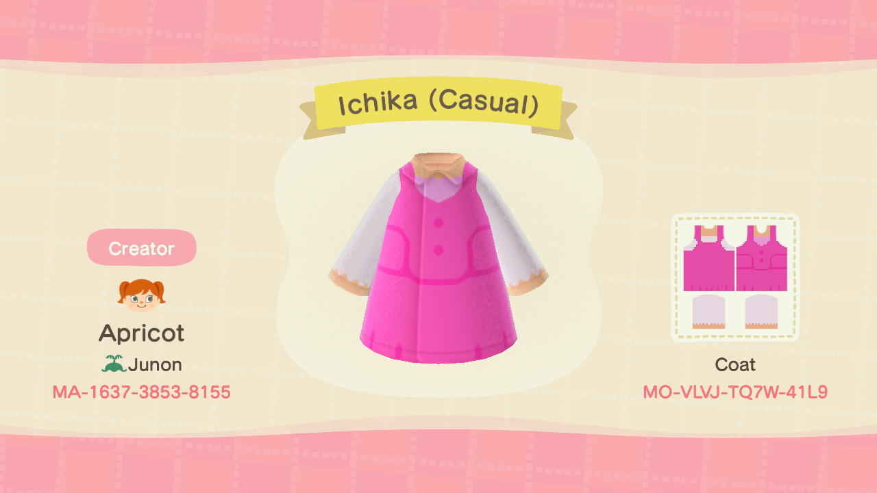 Animal Crossing Design Code: MO-VLVJ-TQ7W-41L9 Ichika (Casual)