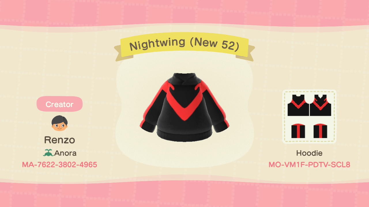 Animal Crossing Design Code: MO-VM1F-PDTV-SCL8 Nightwing (New 52)