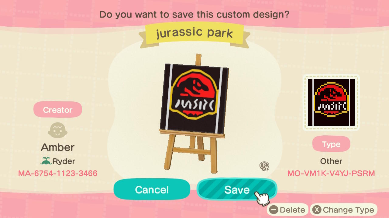 Animal Crossing Design Code: MO-VM1K-V4YJ-PSRM Jurassic Park Poster