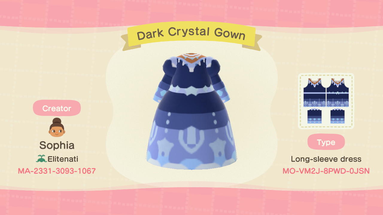 Animal Crossing Design Code: MO-VM2J-8PWD-0JSN Dark Crystal Gown