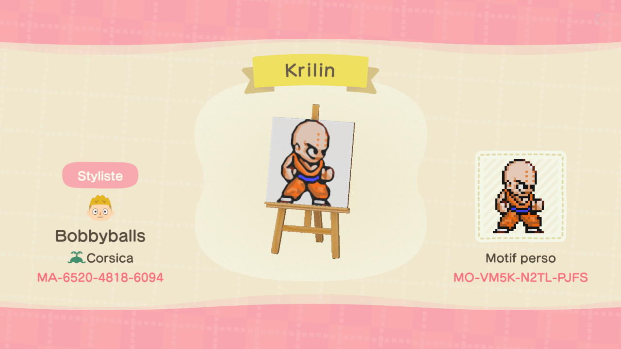 Animal Crossing Design Code: MO-VM5K-N2TL-PJFS Krilin