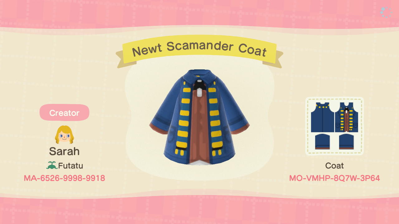Animal Crossing Design Code: MO-VMHP-8Q7W-3P64 Newt Scamander Coat