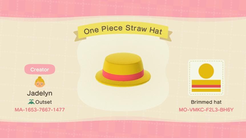 Animal Crossing Design Code: MO-VMKC-F2L3-BH6Y One Piece Straw Hat