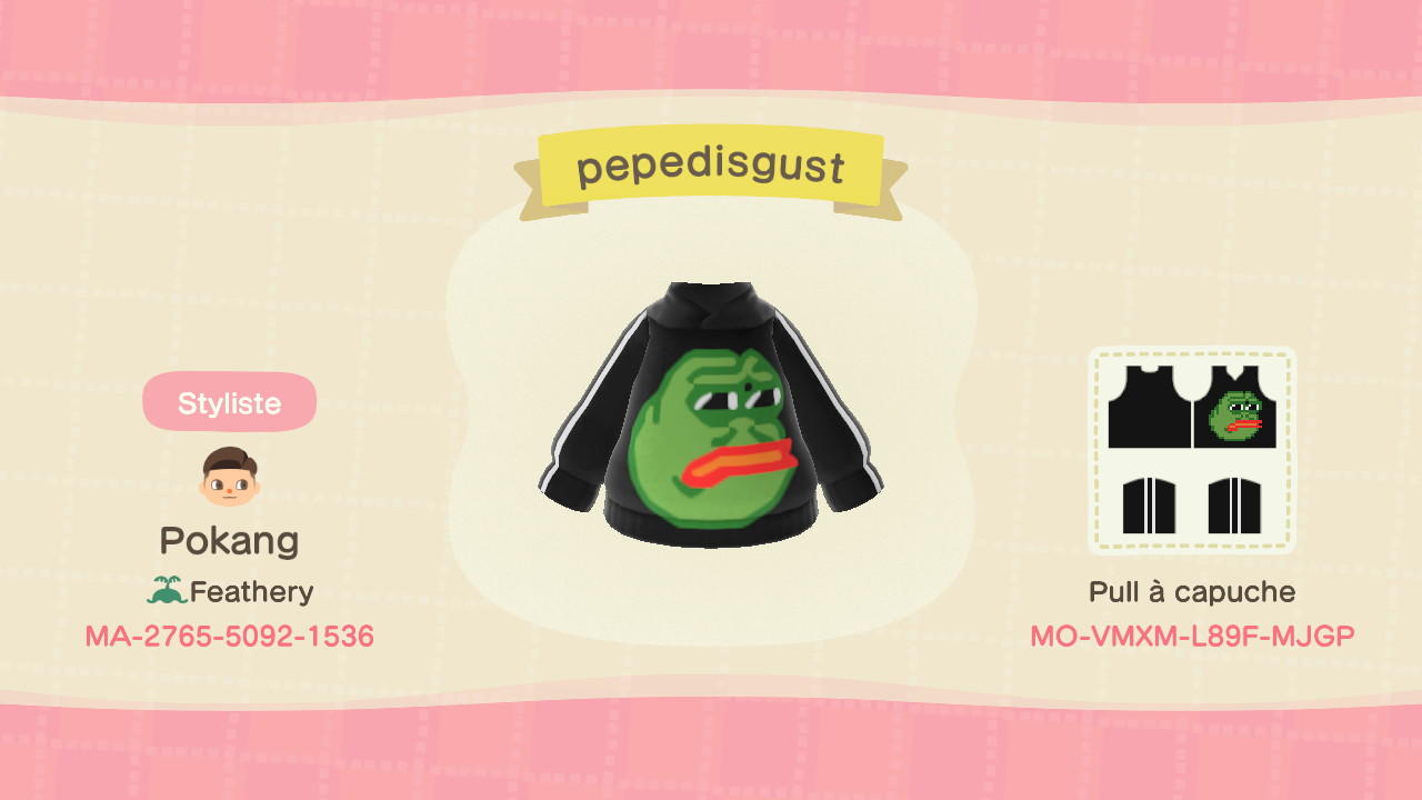 Animal Crossing Design Code: MO-VMXM-L89F-MJGP pepedisgust