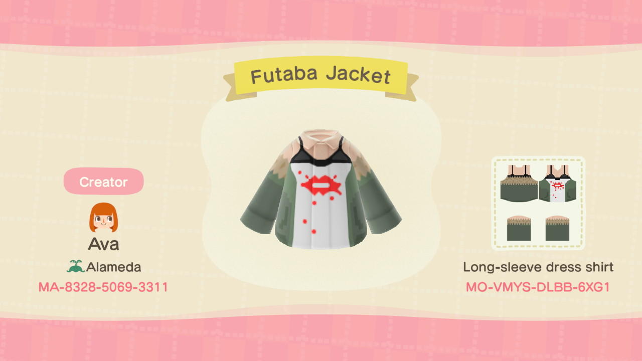 Animal Crossing Design Code: MO-VMYS-DLBB-6XG1 Futaba Jacket
