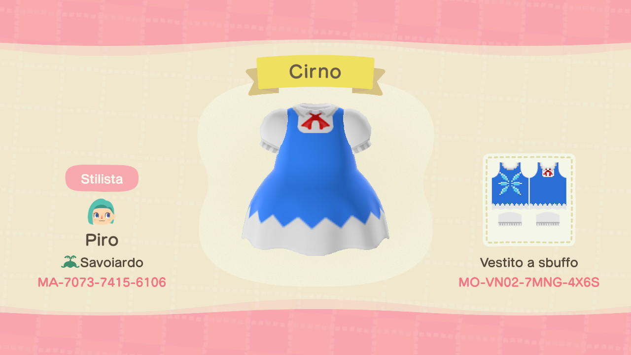 Animal Crossing Design Code: MO-VN02-7MNG-4X6S Cirno