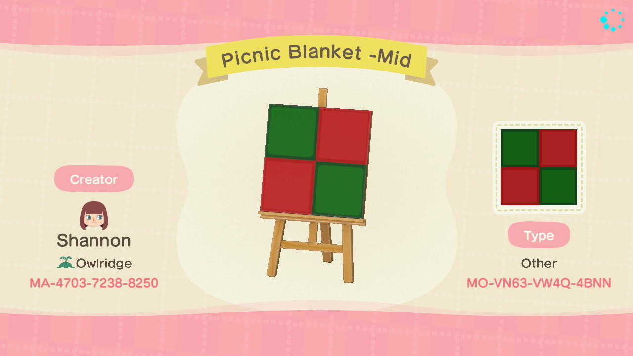 Animal Crossing Design Code: MO-VN63-VW4Q-4BNN Xmas Picnic Blanket