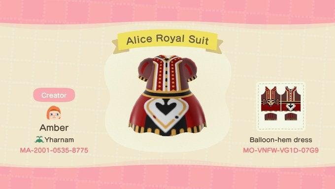 Animal Crossing Design Code: MO-VNFW-VG1D-07G9 Alice Royal Suit