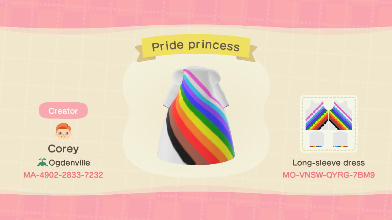 Animal Crossing Design Code: MO-VNSW-QYRG-7BM9 Pride Princess