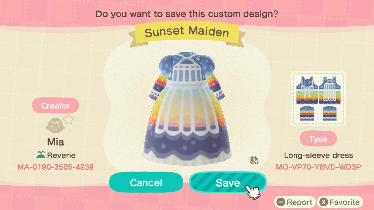 Animal Crossing Design Code: MO-VP70-YBVD-WD3P Sunset Maiden