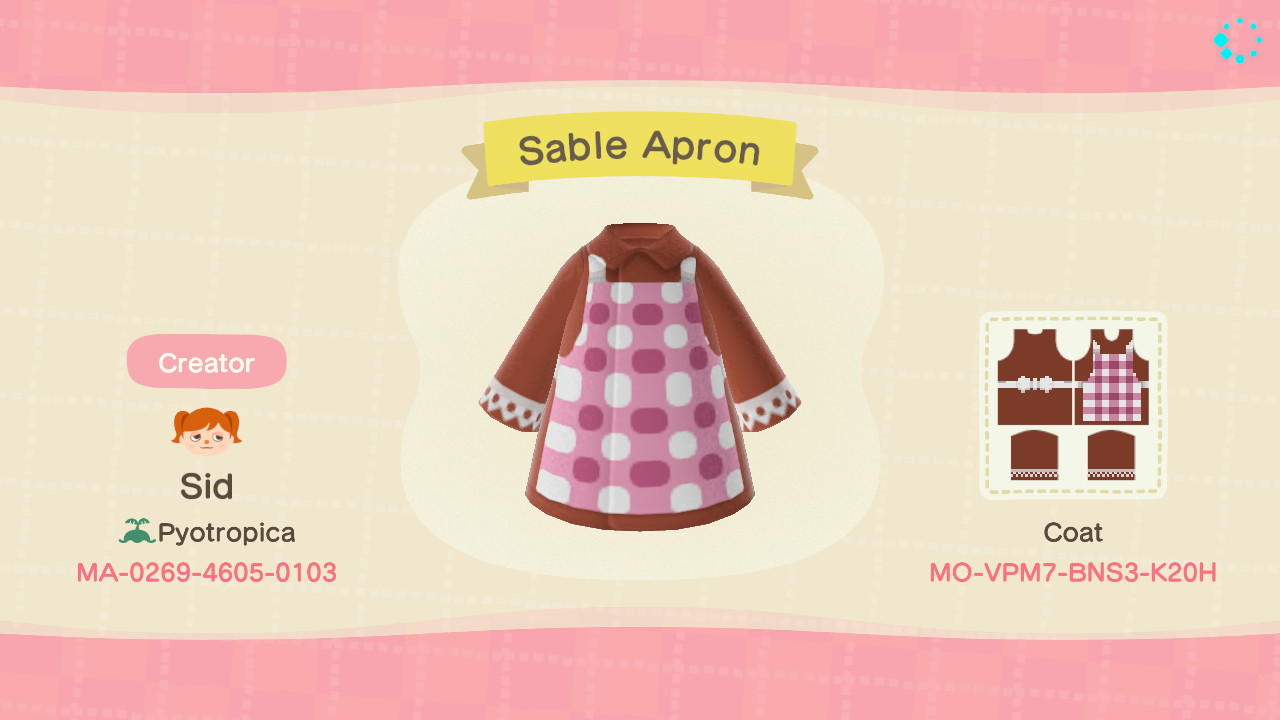 Animal Crossing Design Code: MO-VPM7-BNS3-K20H Sable Apron