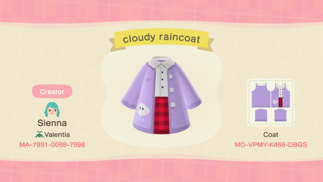 Animal Crossing Design Code: MO-VPMY-K468-DBGS Cloudy Raincoat