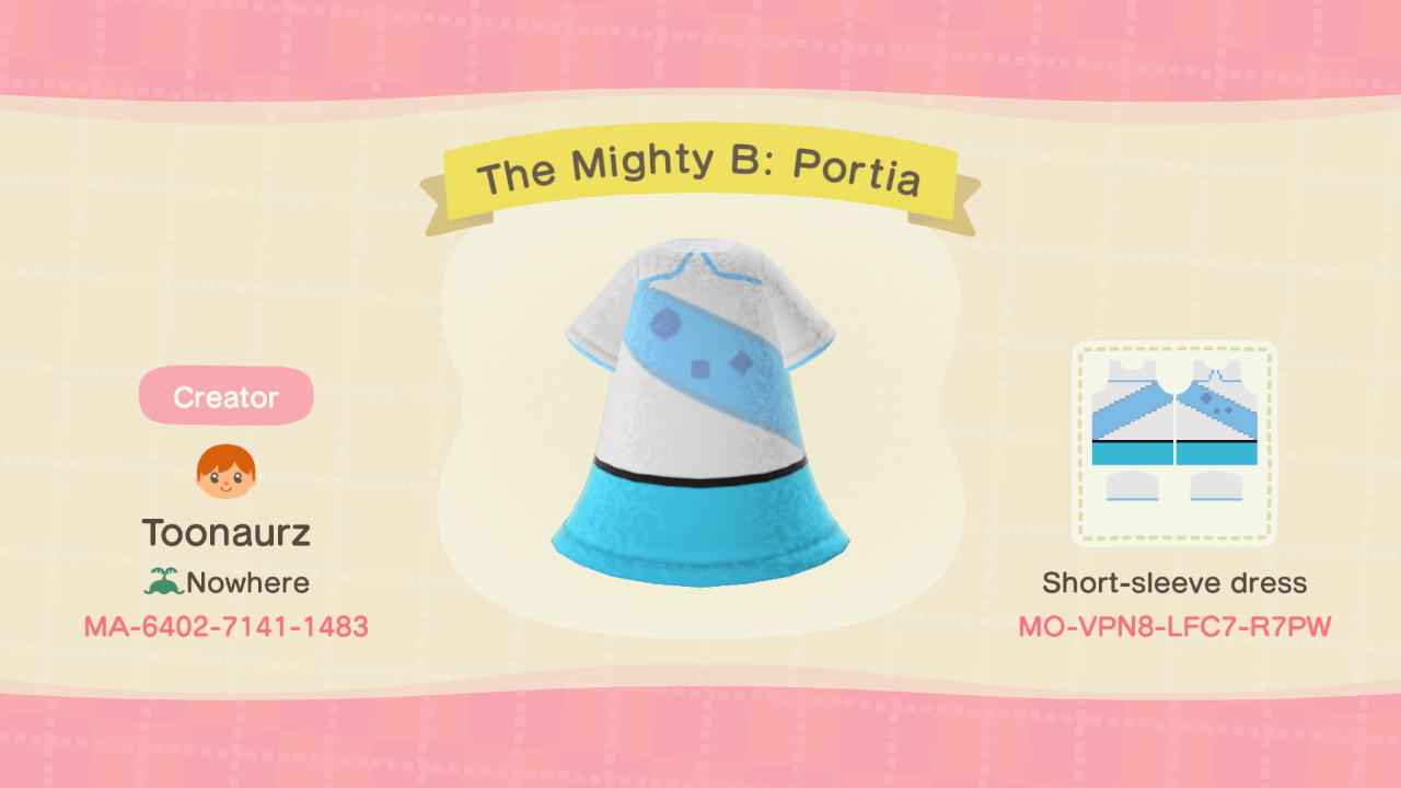 Animal Crossing Design Code: MO-VPN8-LFC7-R7PW The Mighty B: Portia