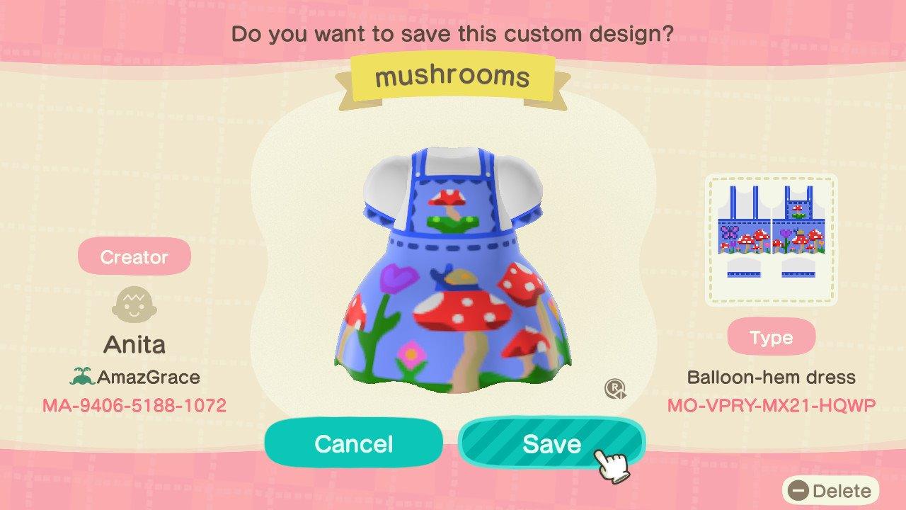 Animal Crossing Design Code: MO-VPRY-MX21-HQWP Mushrooms
