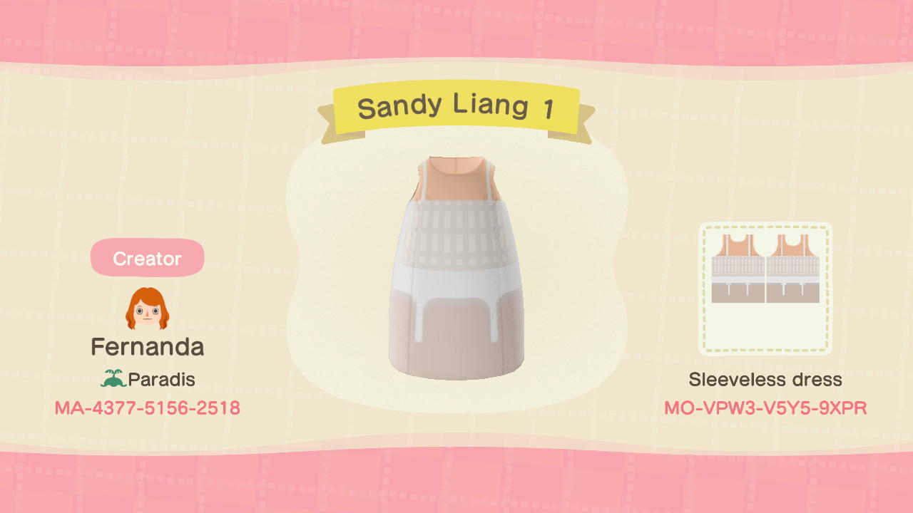 Animal Crossing Design Code: MO-VPW3-V5Y5-9XPR Sandy Liang 1
