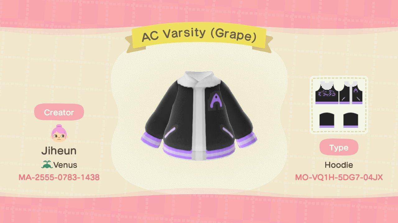 Animal Crossing Design Code: MO-VQ1H-5DG7-04JX AC Varsity (Grape)