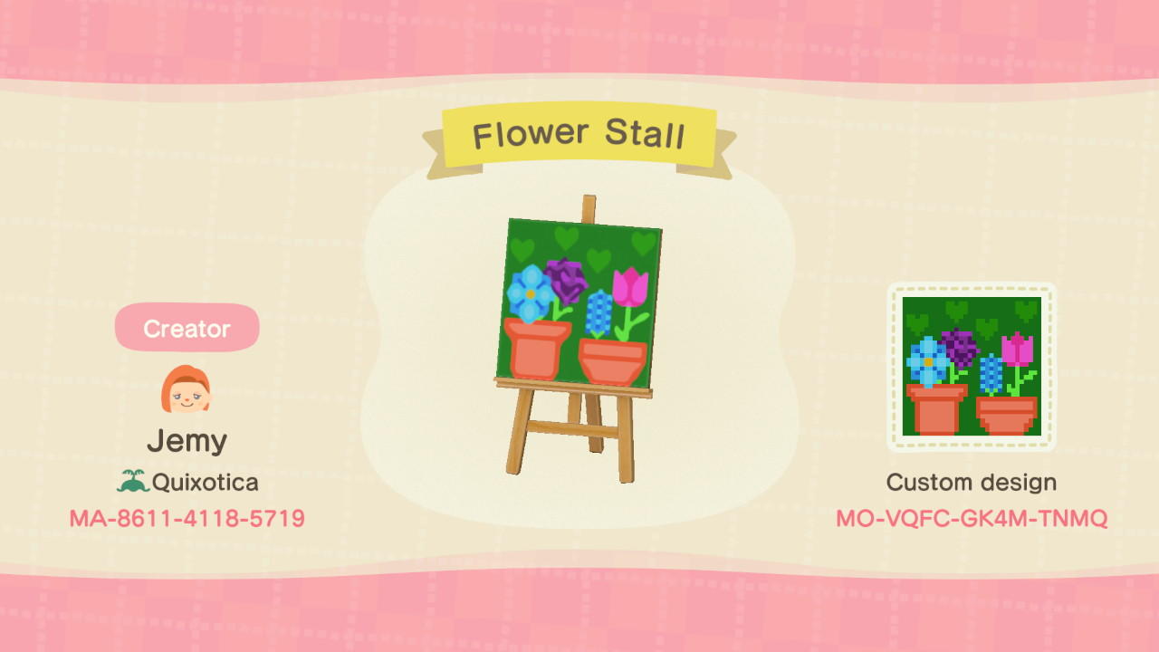 Animal Crossing Design Code: MO-VQFC-GK4M-TNMQ Flower Stall