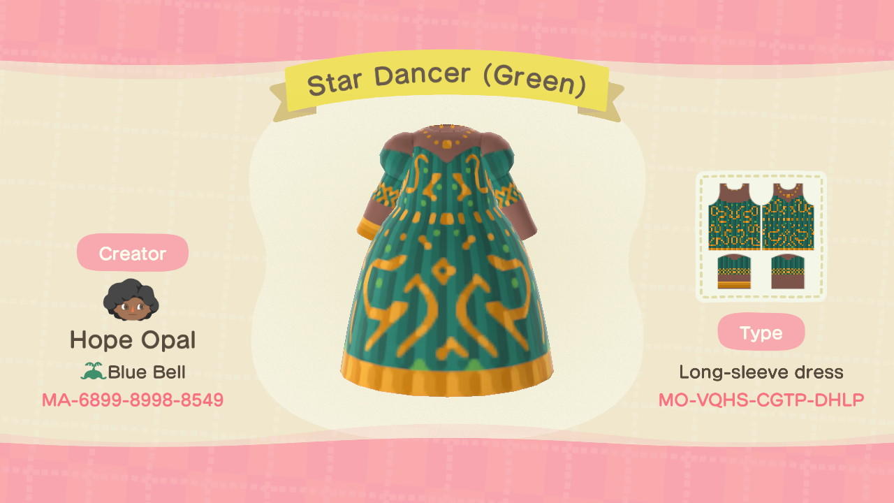 Animal Crossing Design Code: MO-VQHS-CGTP-DHLP Star Dancer (Green)