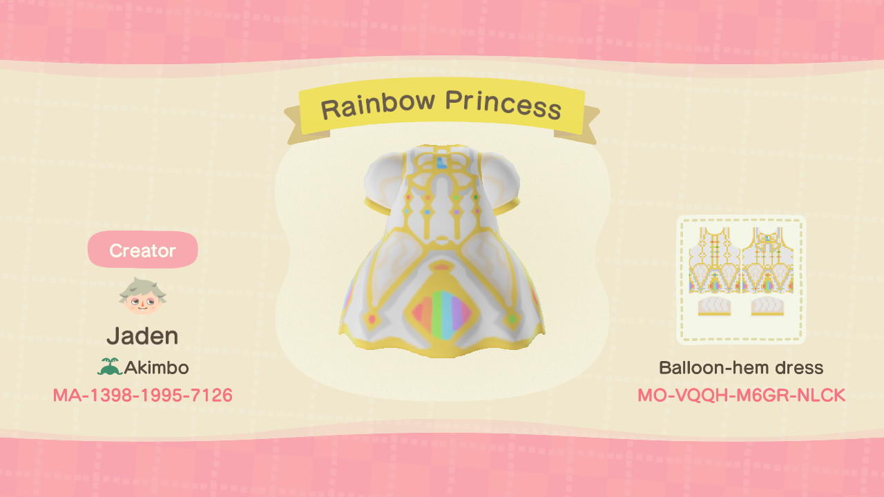 Animal Crossing Design Code: MO-VQQH-M6GR-NLCK Rainbow Princess