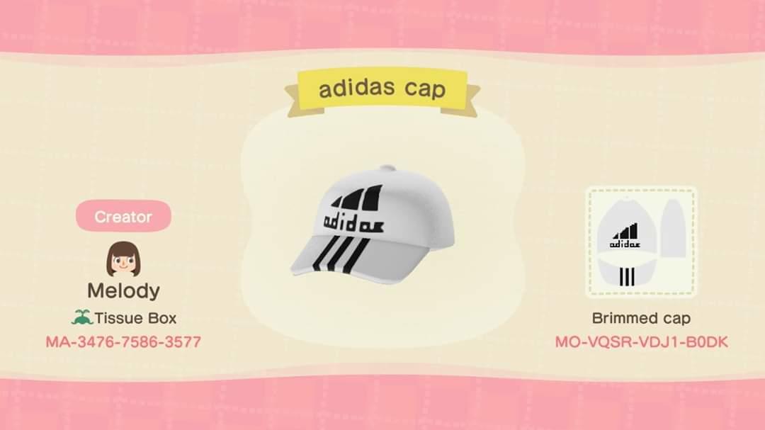 Animal Crossing Design Code: MO-VQSR-VDJ1-B0DK Adidas White Cap