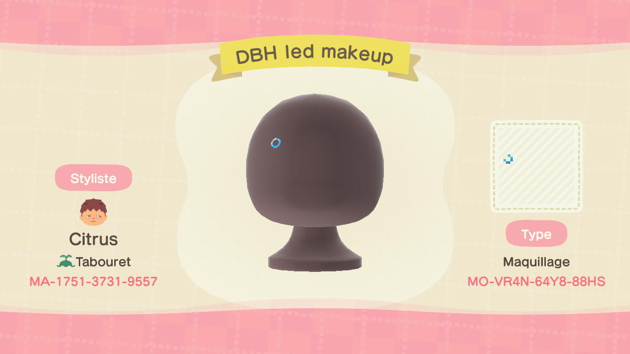 Animal Crossing Design Code: MO-VR4N-64Y8-88HS DBH led makeup