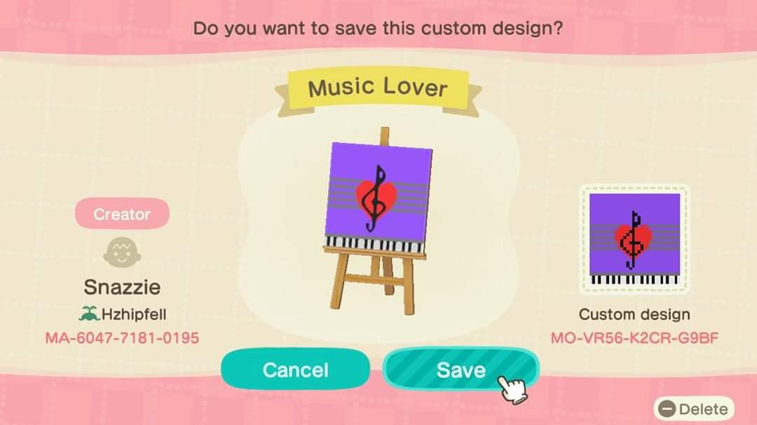Animal Crossing Design Code: MO-VR56-K2CR-G9BF Music Lover