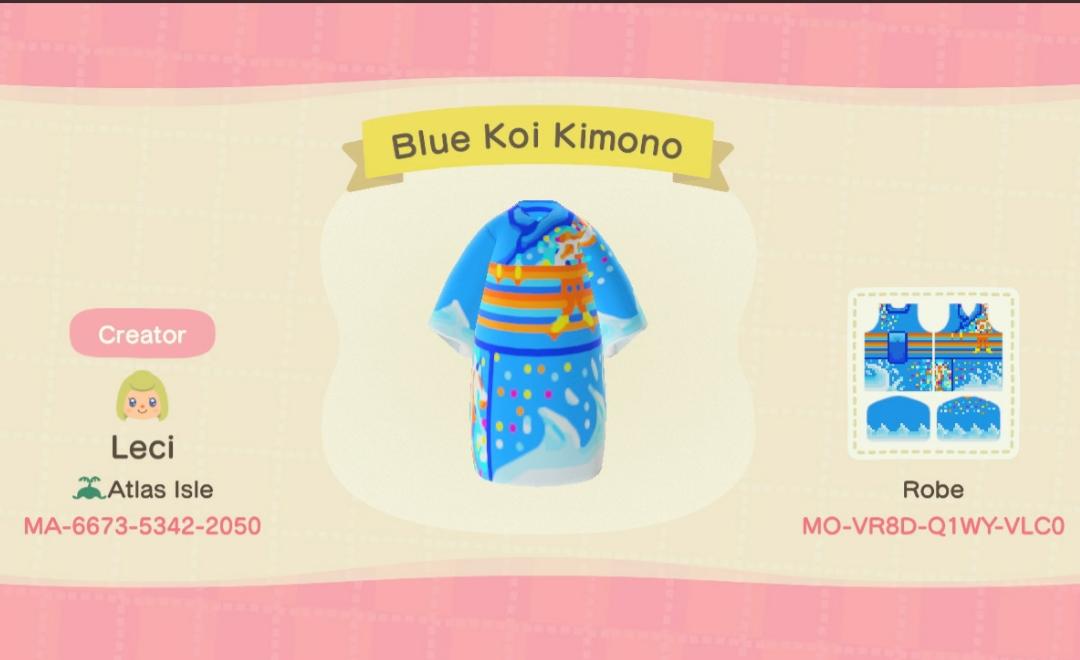 Animal Crossing Design Code: MO-VR8D-Q1WY-VLC0 Blue Koi Kimono