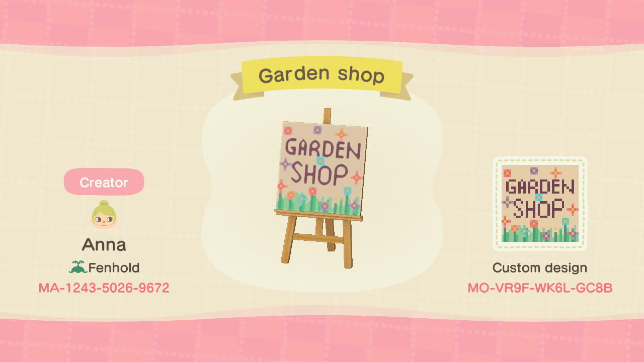 Animal Crossing Design Code: MO-VR9F-WK6L-GC8B Garden Shop