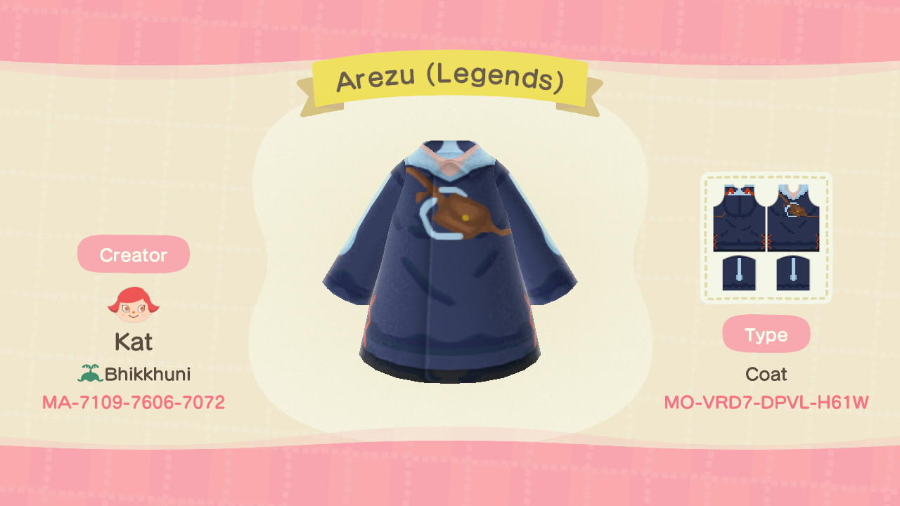 Animal Crossing Design Code: MO-VRD7-DPVL-H61W Arezu (LEGENDS)