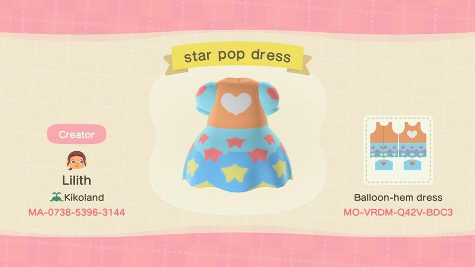 Animal Crossing Design Code: MO-VRDM-Q42V-BDC3 Star Pop Dress