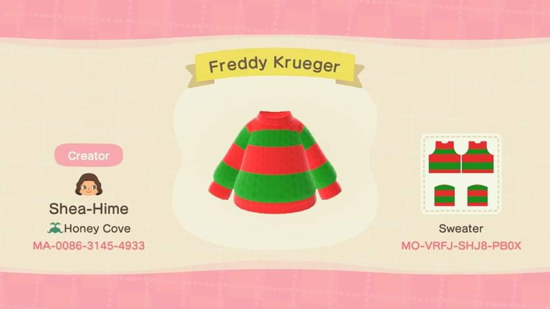 Animal Crossing Design Code: MO-VRFJ-SHJ8-PB0X Freddy Krueger