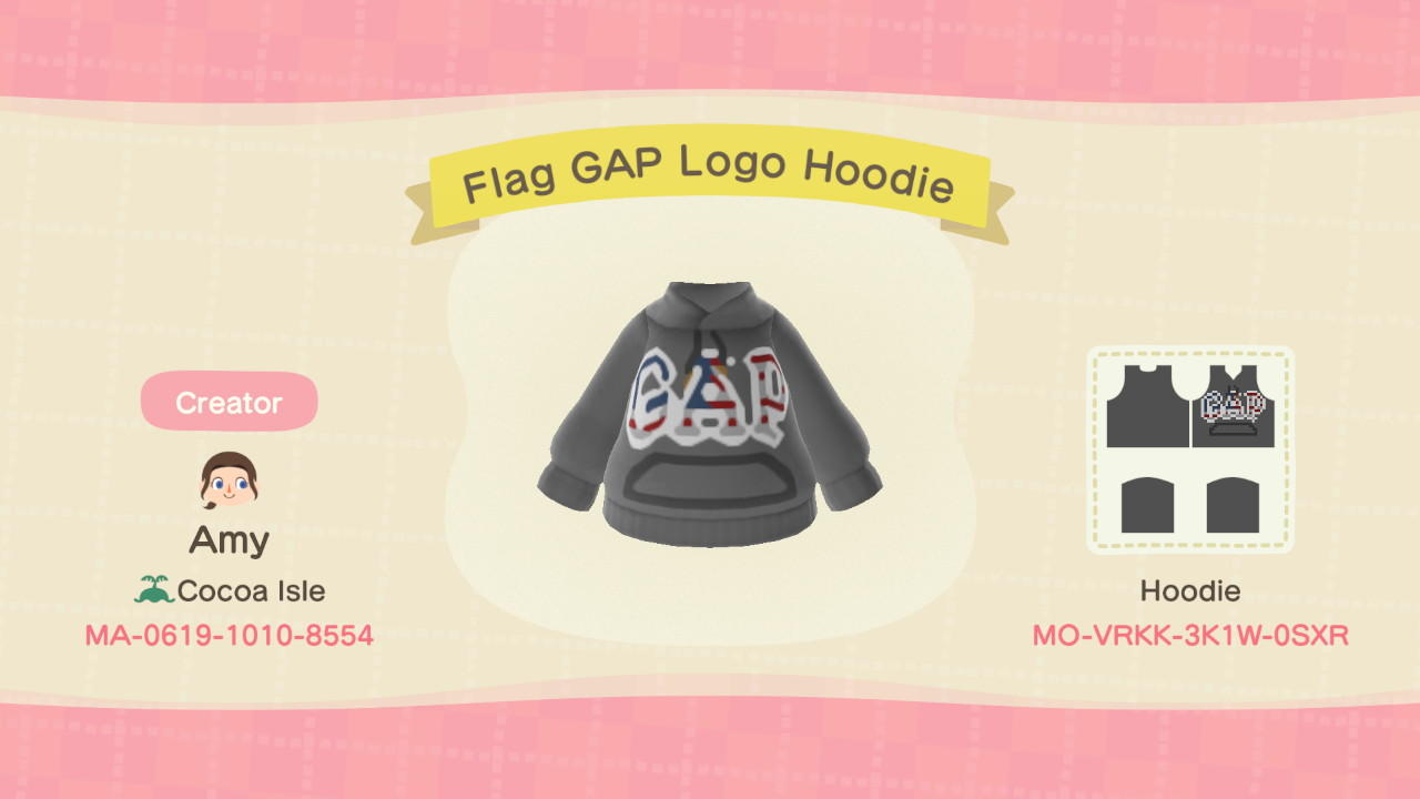 Animal Crossing Design Code: MO-VRKK-3K1W-0SXR Flag GAP Logo Hoodie