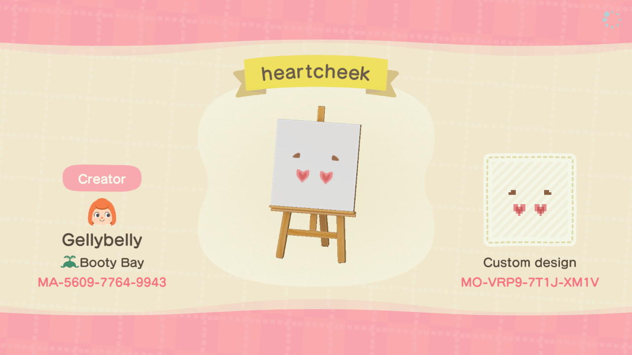 Animal Crossing Design Code: MO-VRP9-7T1J-XM1V Heart Cheeks
