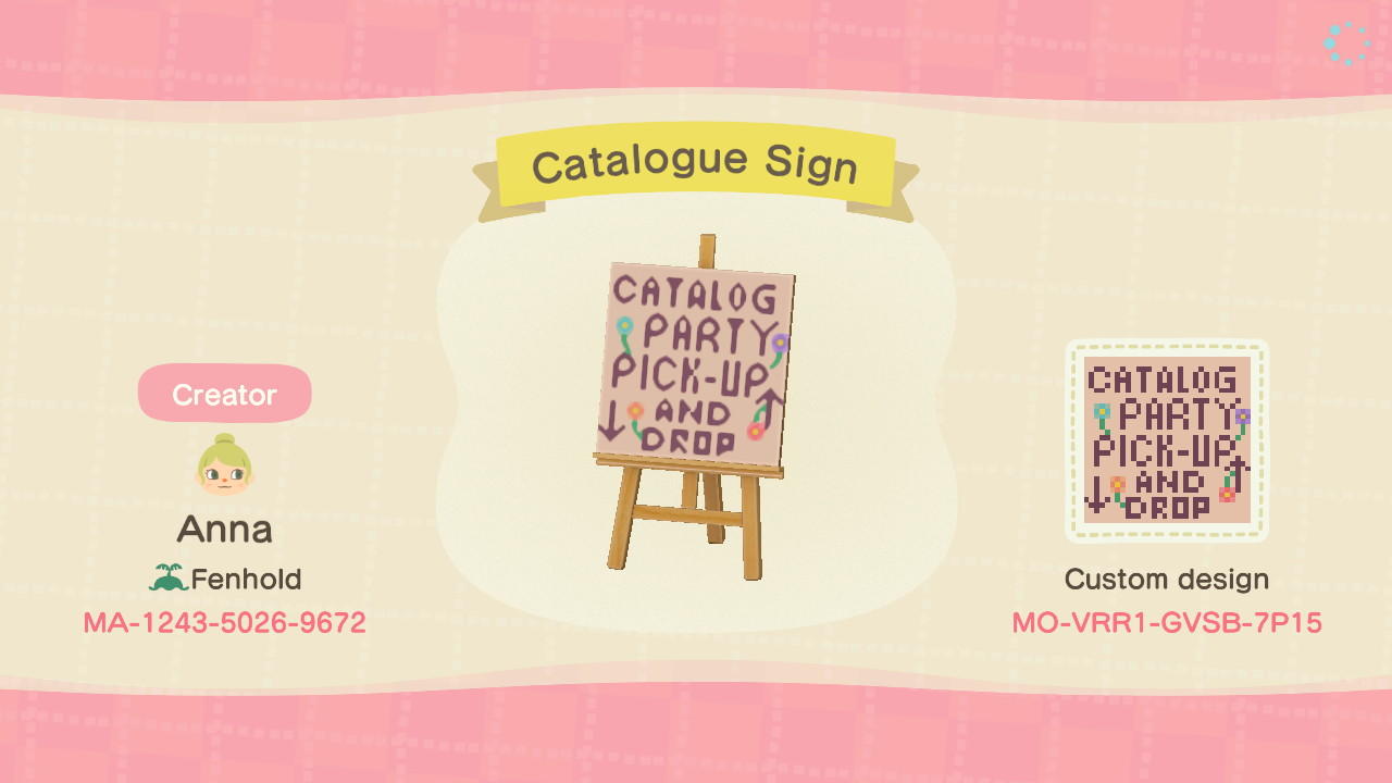 Animal Crossing Design Code: MO-VRR1-GVSB-7P15 Catalogue sign