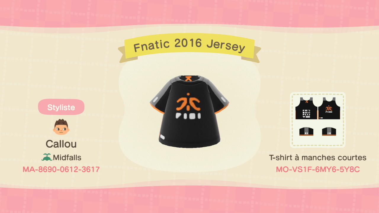Animal Crossing Design Code: MO-VS1F-6MY6-5Y8C Fnatic 2016 Jersey