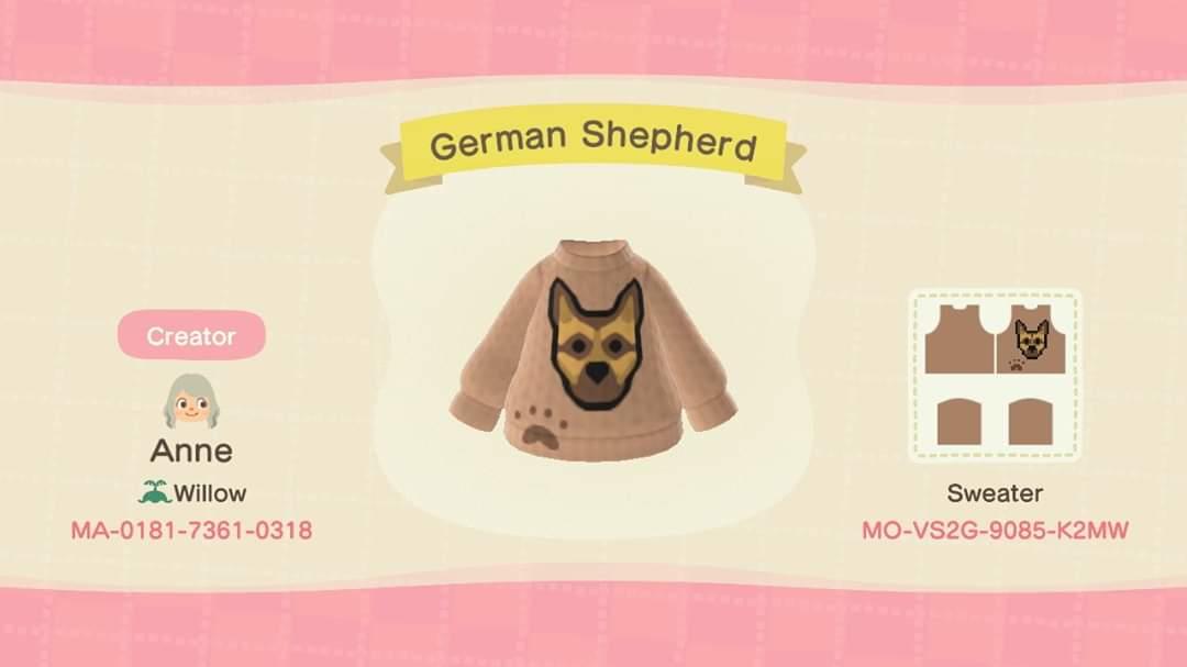 Animal Crossing Design Code: MO-VS2G-9085-K2MW German Shepherd