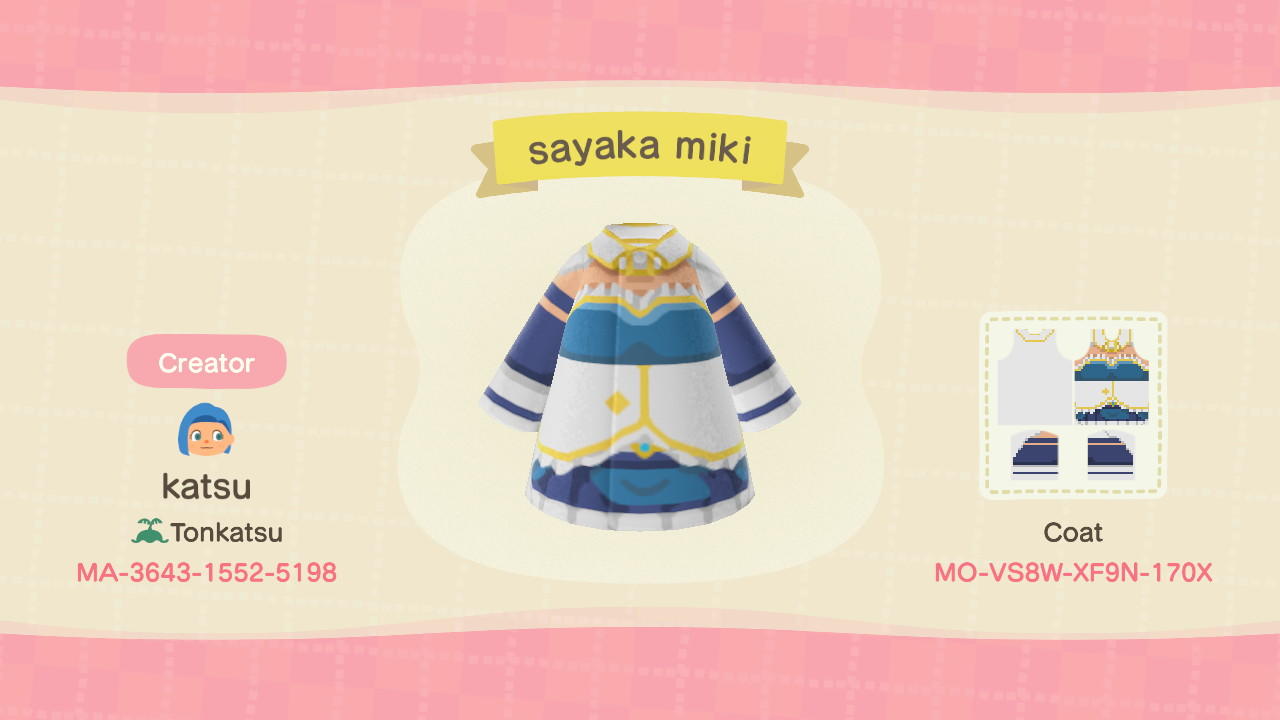 Animal Crossing Design Code: MO-VS8W-XF9N-170X Sayaka Miki