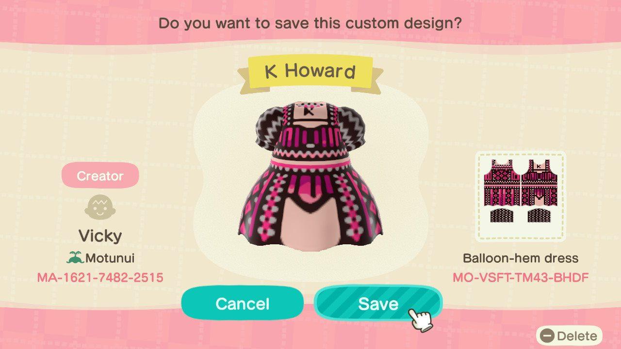 Animal Crossing Design Code: MO-VSFT-TM43-BHDF K Howard- Six