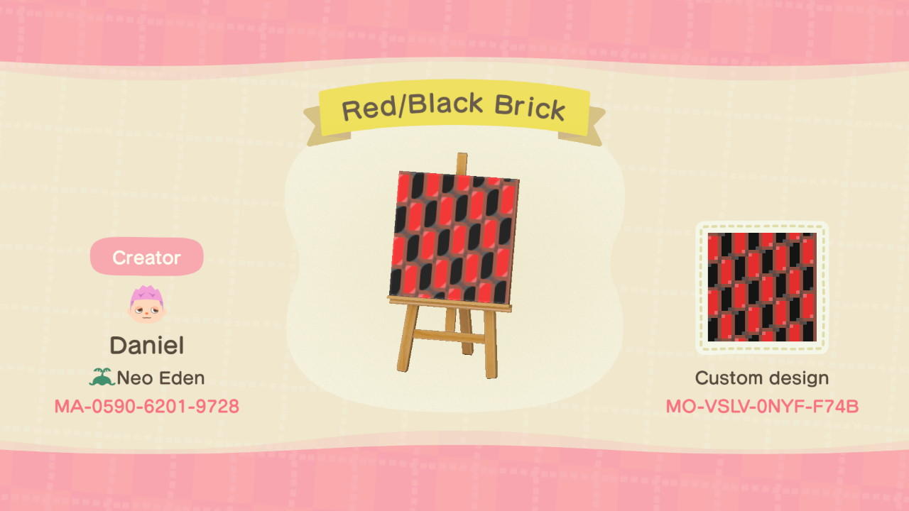 Animal Crossing Design Code: MO-VSLV-0NYF-F74B Red/Black Brick