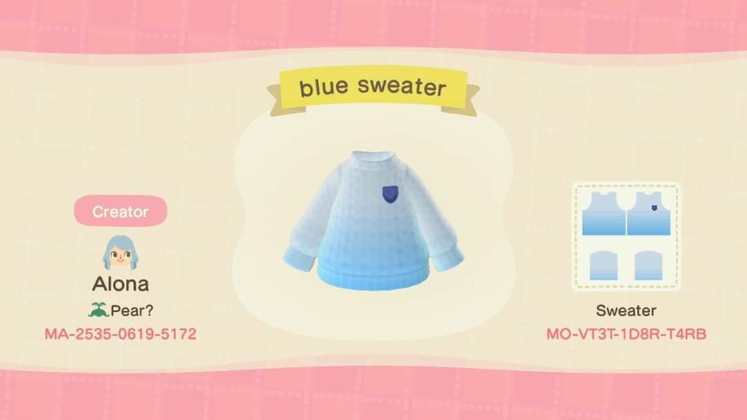 Animal Crossing Design Code: MO-VT3T-1D8R-T4RB blue sweater