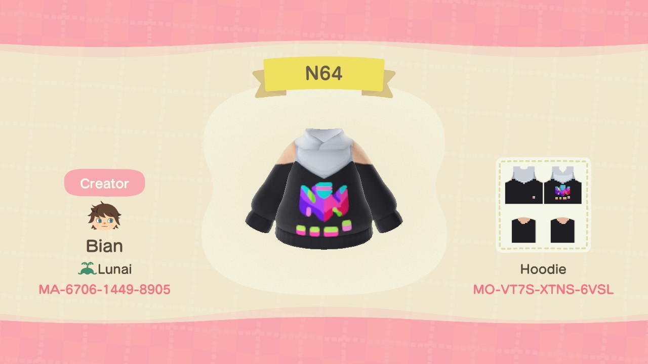 Animal Crossing Design Code: MO-VT7S-XTNS-6VSL N64