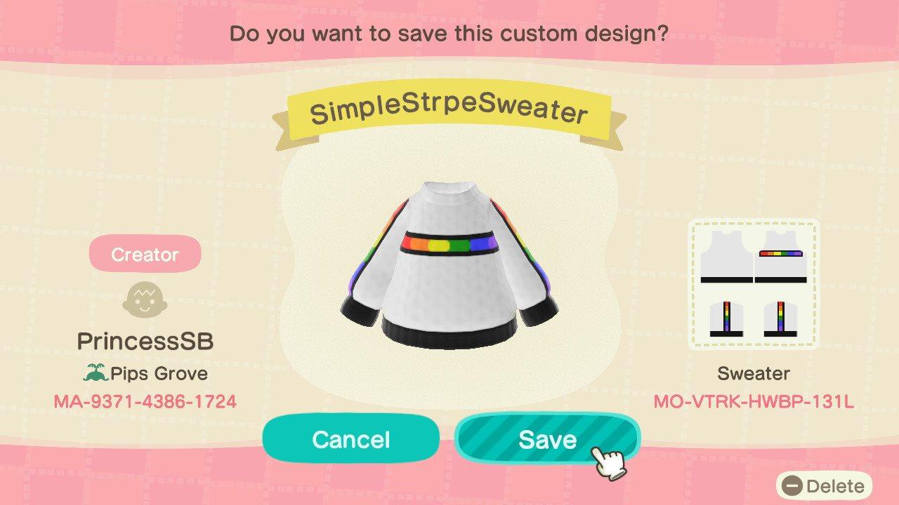 Animal Crossing Design Code: MO-VTRK-HWBP-131L Rainbow Pride Stripe