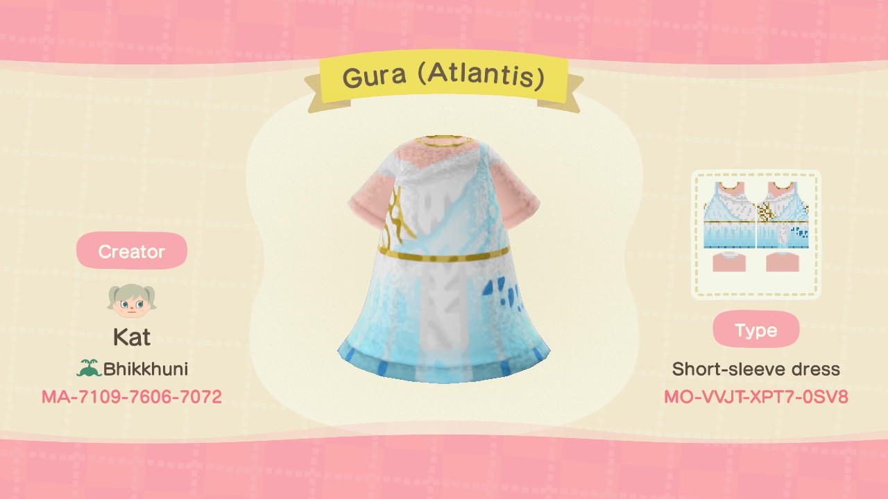 Animal Crossing Design Code: MO-VVJT-XPT7-0SV8 Gura (Party Dress)