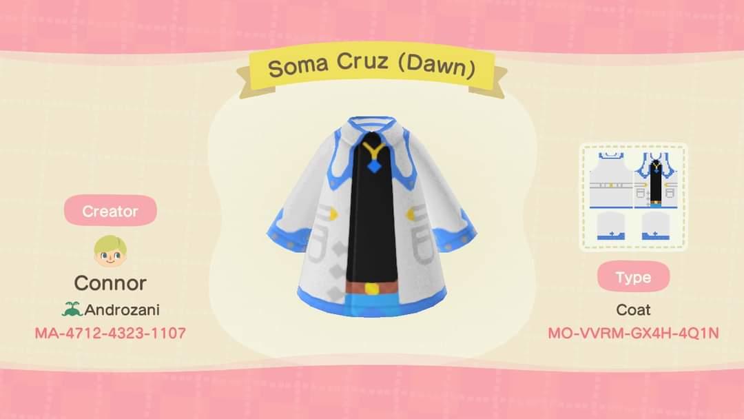 Animal Crossing Design Code: MO-VVRM-GX4H-4Q1N Soma Cruz (Dawn)