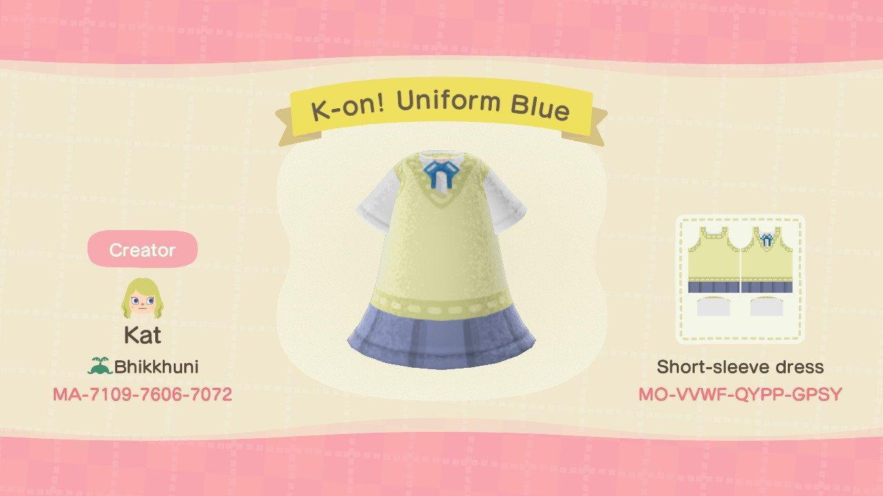 Animal Crossing Design Code: MO-VVWF-QYPP-GPSY K-On! Uniform Blue