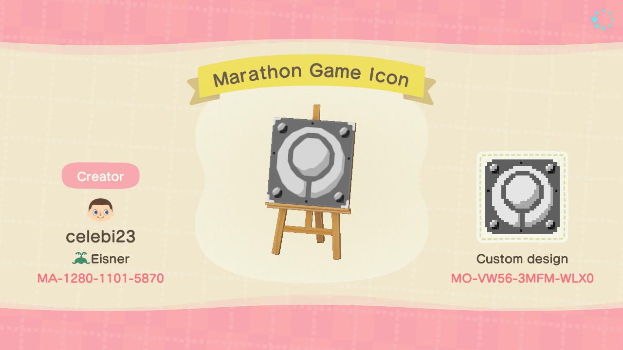 Animal Crossing Design Code: MO-VW56-3MFM-WLX0 Marathon Game Icon