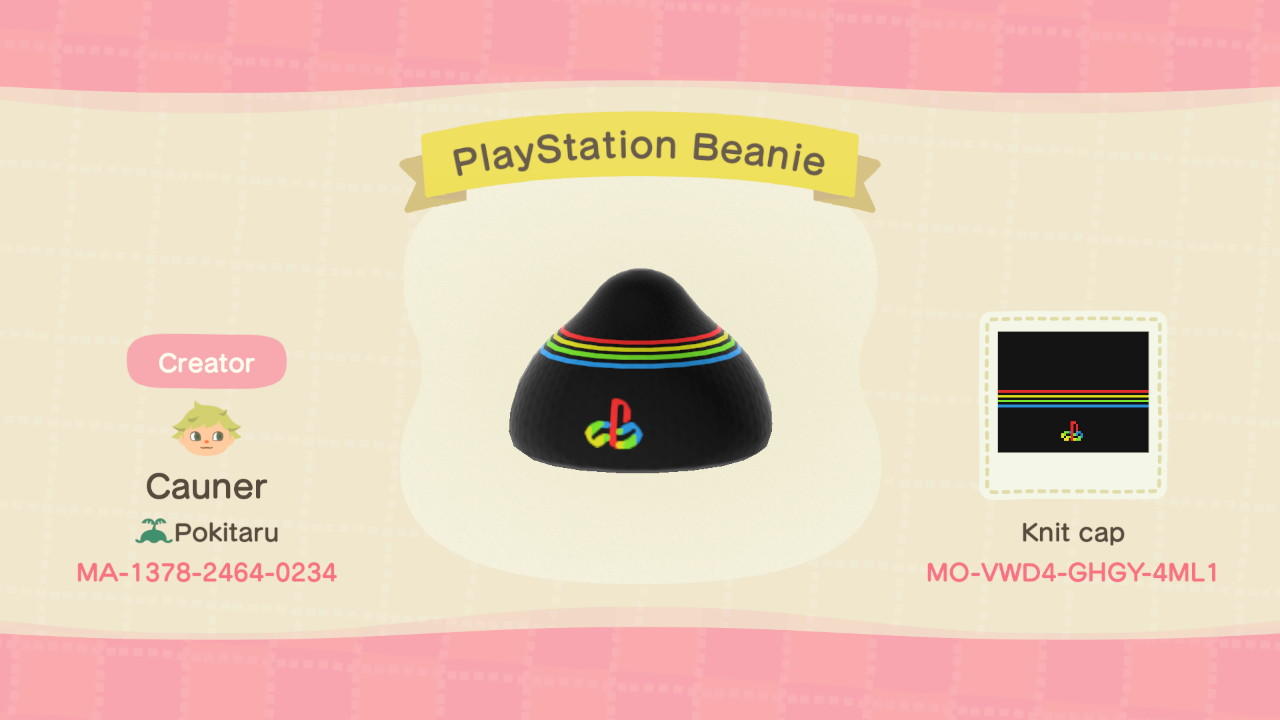 Animal Crossing Design Code: MO-VWD4-GHGY-4ML1 PlayStation Beanie