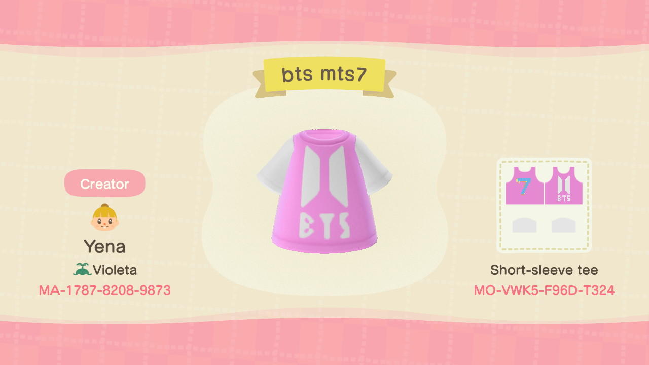 Animal Crossing Design Code: MO-VWK5-F96D-T324 bts mts7