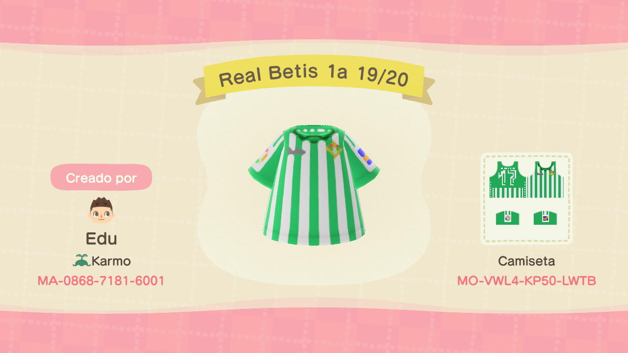 Animal Crossing Design Code: MO-VWL4-KP50-LWTB Real Betis 19/20 1º