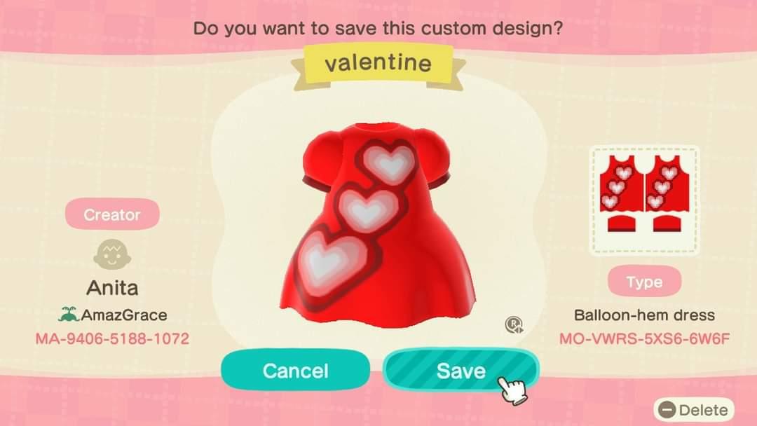 Animal Crossing Design Code: MO-VWRS-5XS6-6W6F Valentine